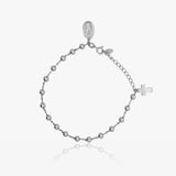 Pulsera Plata Lisa Bolas Cruz Chapa 18 Cm