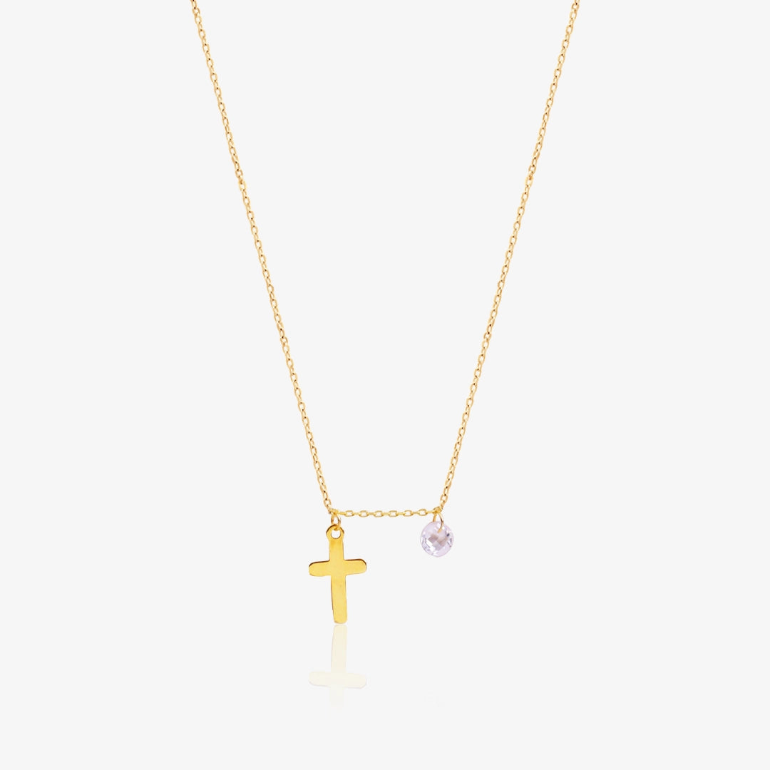Mini cross and zirconia necklace.