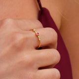 Triple Rubis Gold Diamond Ring 0.02 (2) Ct N 15