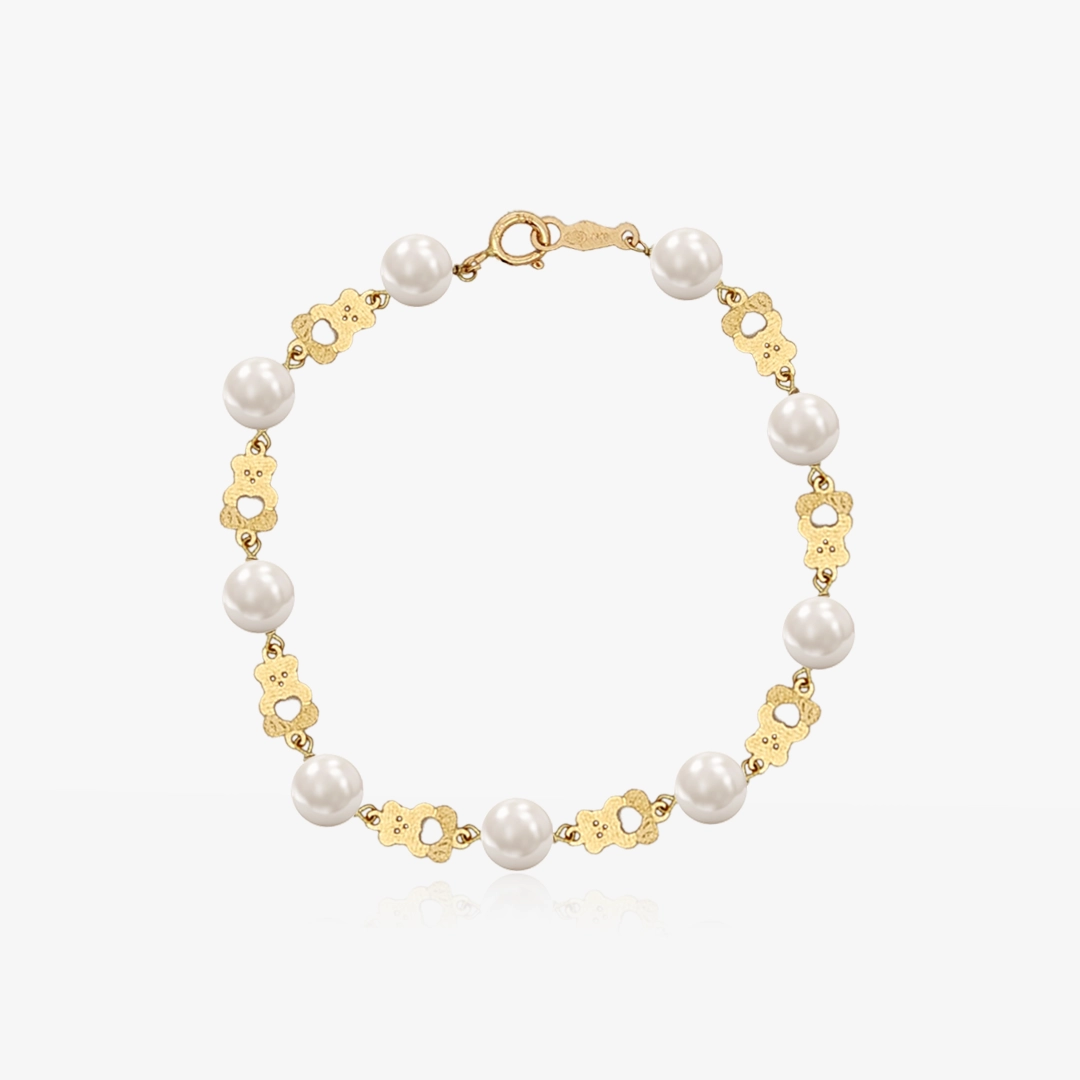 Gold Bracelet with Pearls and Bears