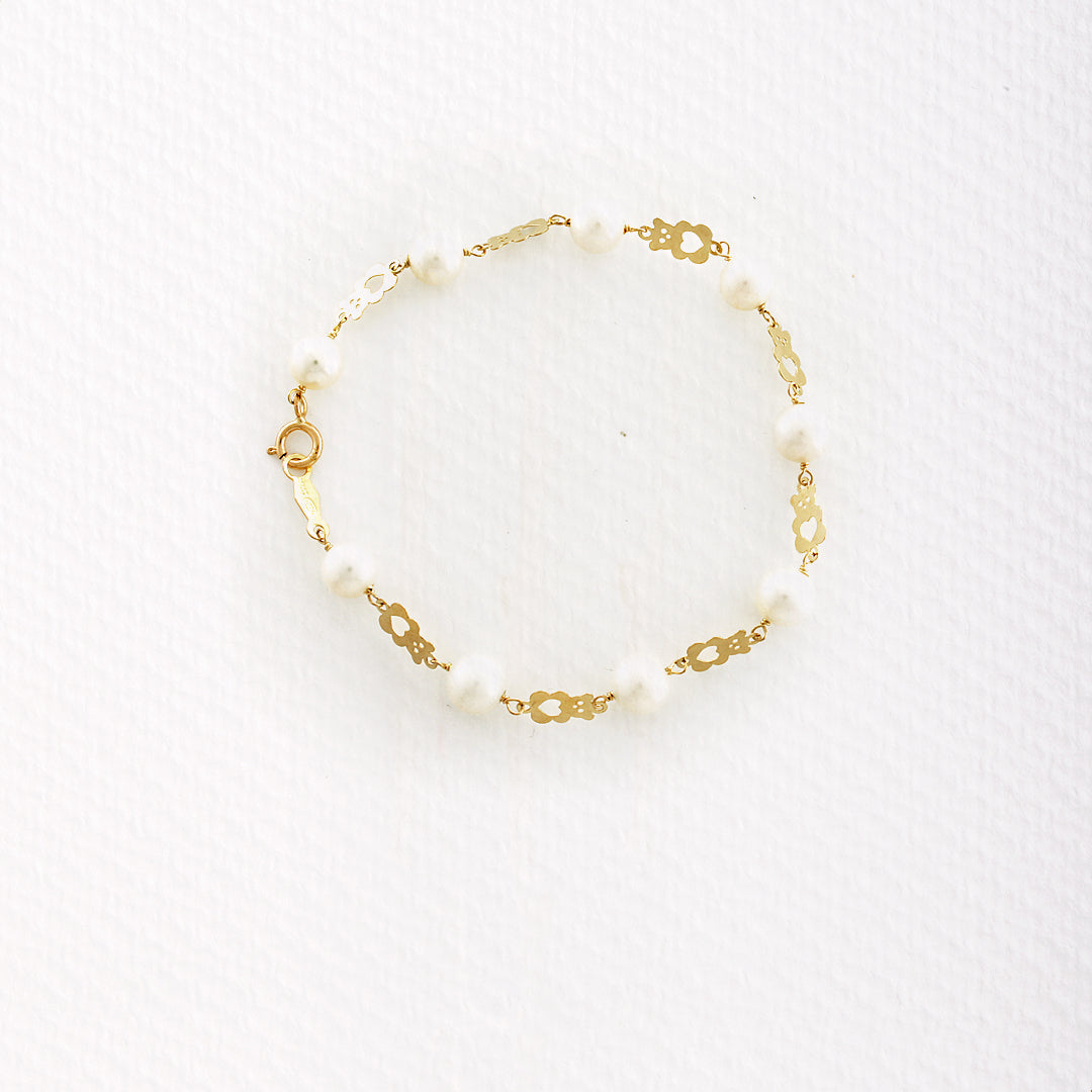 Gold Bracelet Pearls 6 Mm Bears 16 Mm