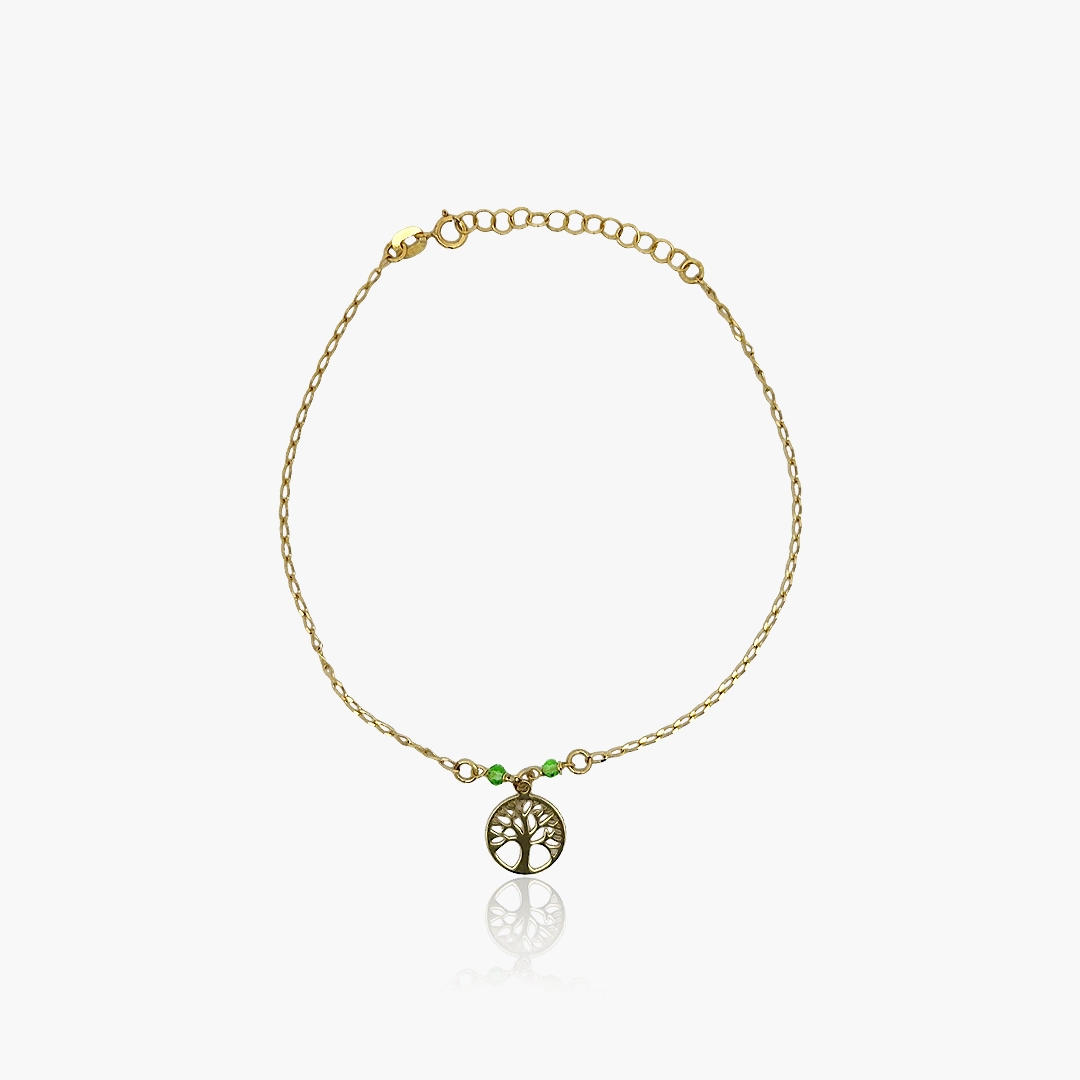 Gold9 Green Stone Bracelet Tree of Life Anklet