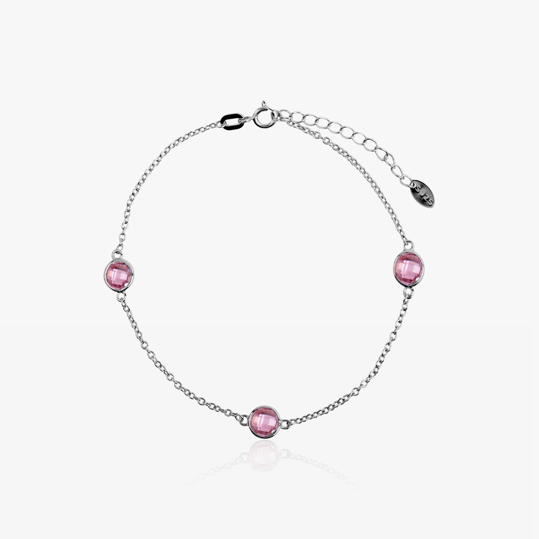 Pulsera Rolo y circonitas rosas
