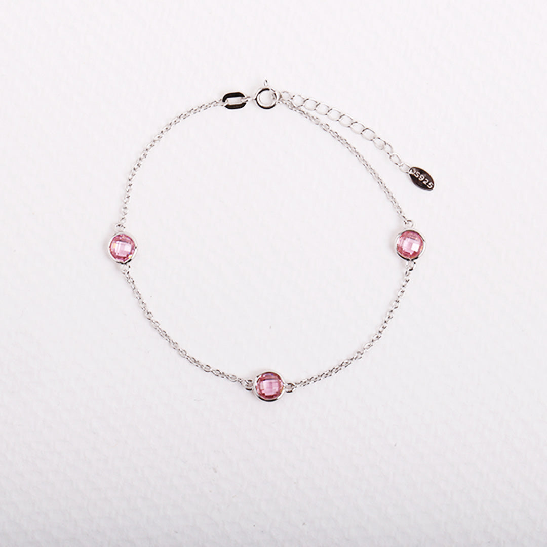 Pulsera Rolo y circonitas rosas