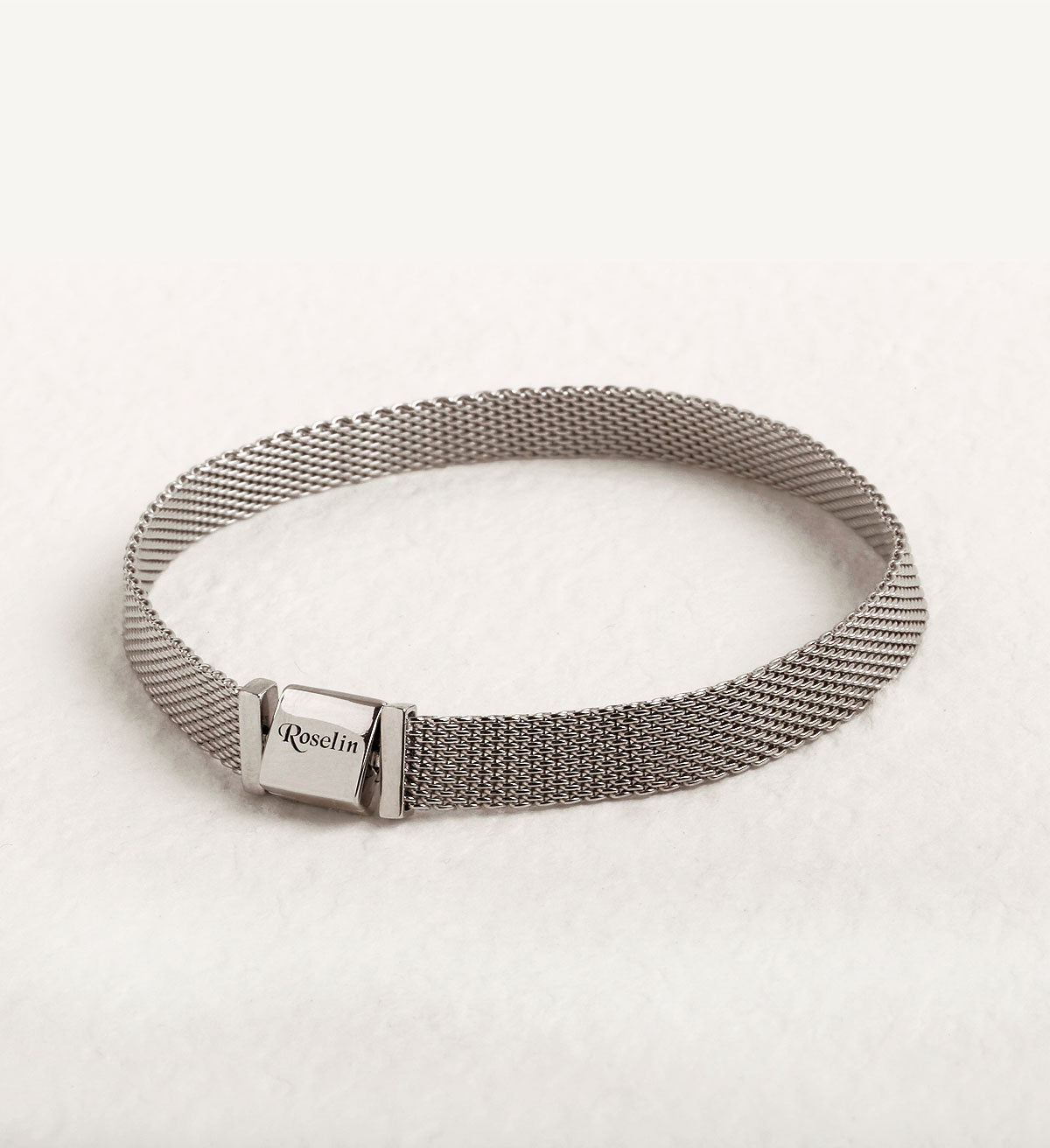 Plain Silver Mirror Bracelet Square Clasp 18 cm