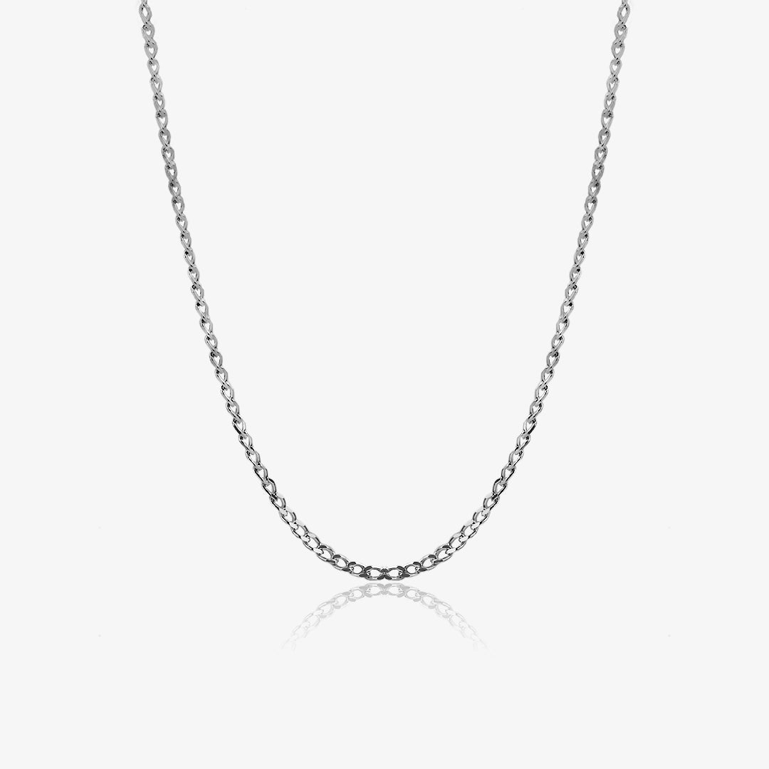 Stoned Flat Curved Silver Chain 4 C 50