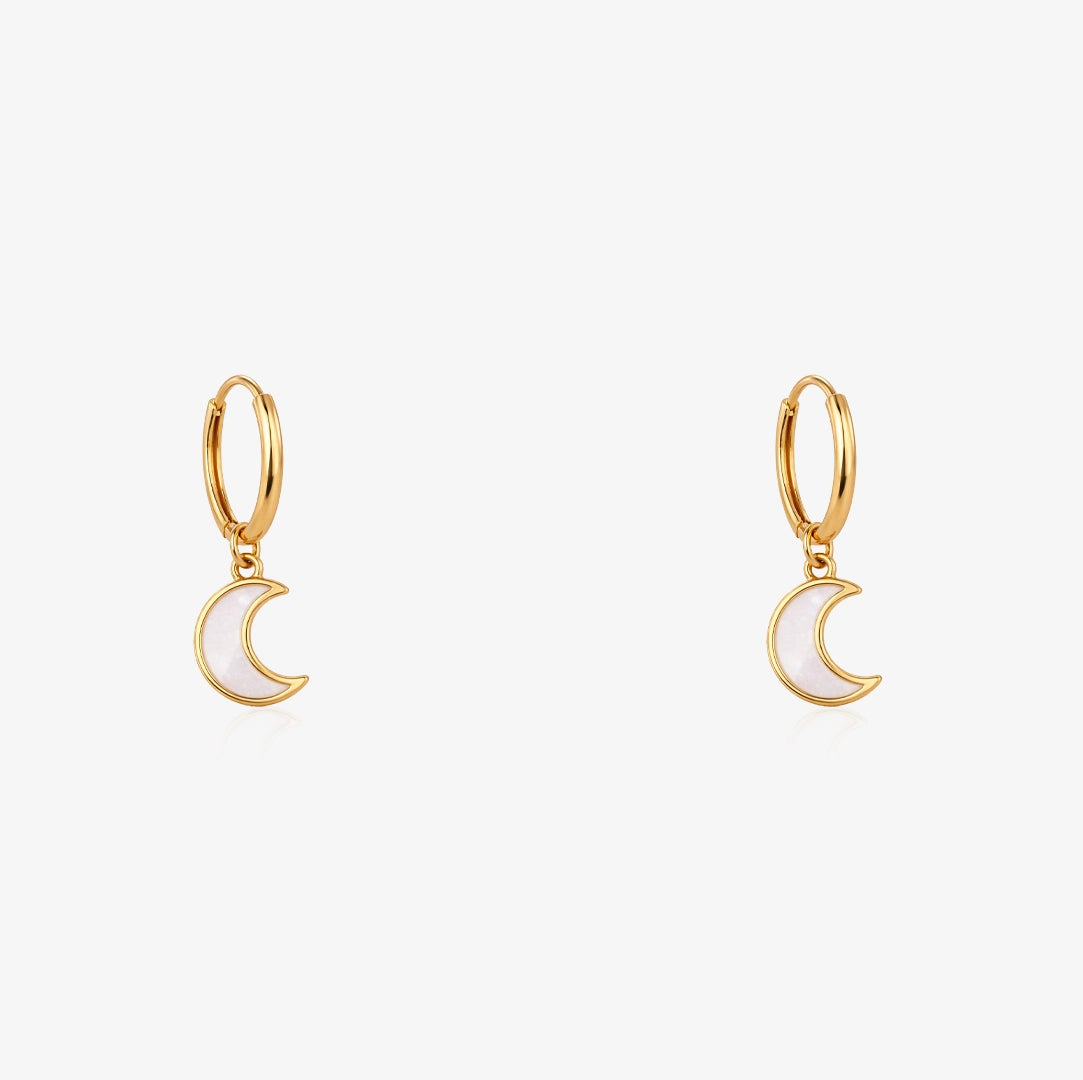 Mother of Pearl Moon Hoop Earrings