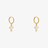 Mother-of-Pearl Cross Hoop Earrings