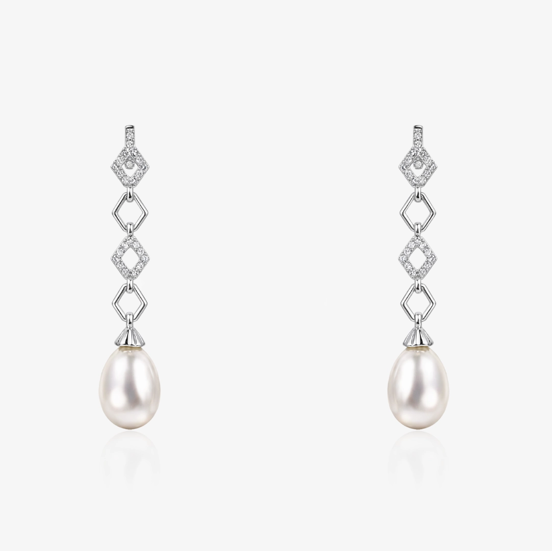 Long Pearl Stone Earrings